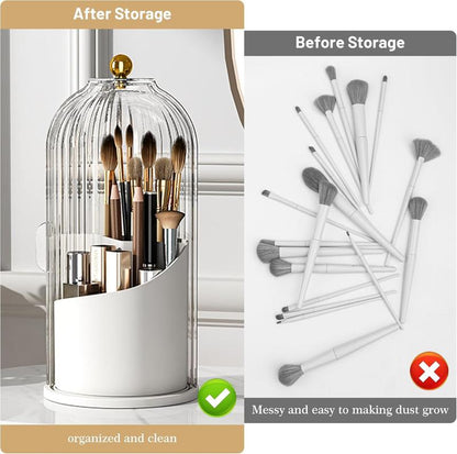 360° Rotating Toothbrush Holder with Cover - Clear Compact Vanity Organizer