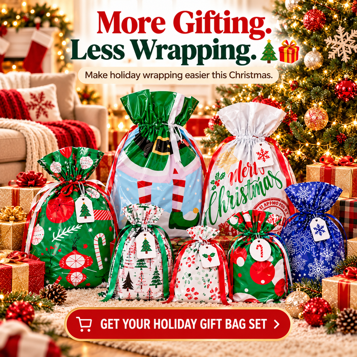 🎄50-Piece Christmas Gift Bag & Tags Set