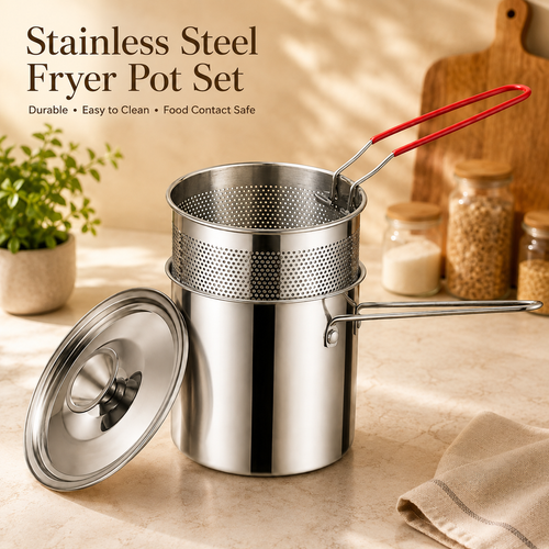 🔥Last Day 49% OFF 🔥3Pcs Stainless Steel Deep Fryer Set🍟