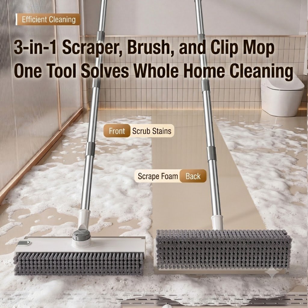 3-in-1 Adjustable Floor Scrub Brush – 360° Rotating Cleaning Tool