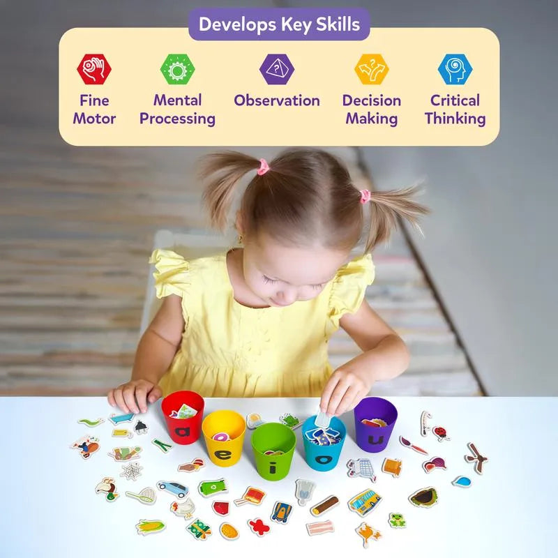 📚Phonics Vowel Sorting Toy(100+ Picture Pieces) – Early Literacy Learning Activity for Preschool & Kindergarten Kids Ages 4-7✨
