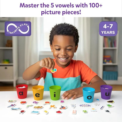 📚Phonics Vowel Sorting Toy(100+ Picture Pieces) – Early Literacy Learning Activity for Preschool & Kindergarten Kids Ages 4-7✨