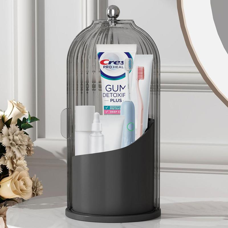 360° Rotating Toothbrush Holder with Cover - Clear Compact Vanity Organizer