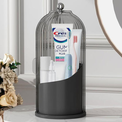 360° Rotating Toothbrush Holder with Cover - Clear Compact Vanity Organizer