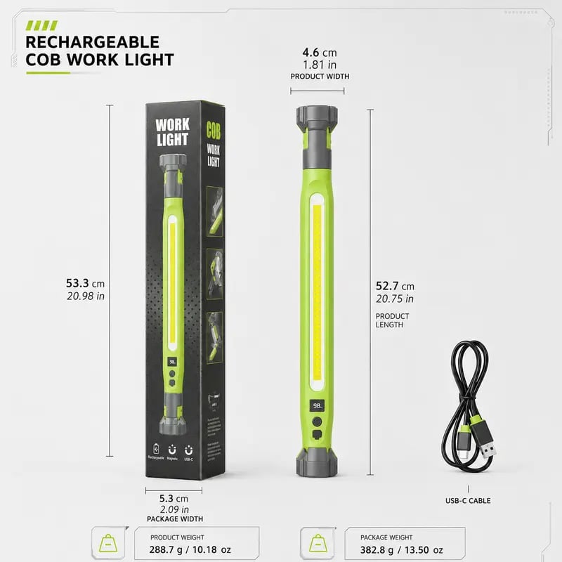 Rechargeable COB Work Light - Magnetic LED InspectionLight with Hook