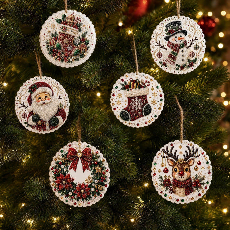 🔥Hot Sale 50% OFF🎁6pcs DIY Diamond Special Shape Pearl Art Hanging Wooden Christmas Tree Ornament Kit