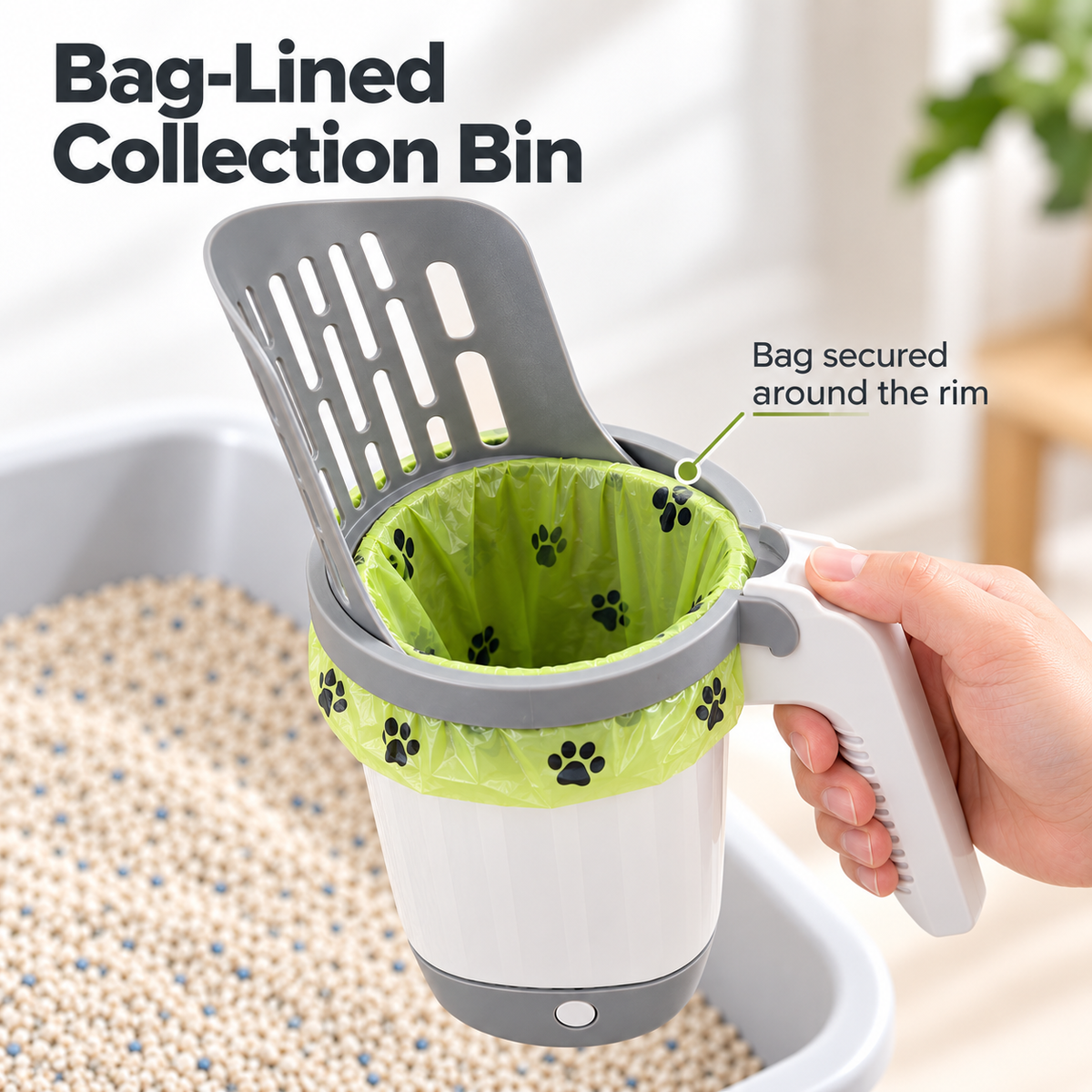 🐱 2-in-1 Cat Litter Scoop with Built-In Waste Bin