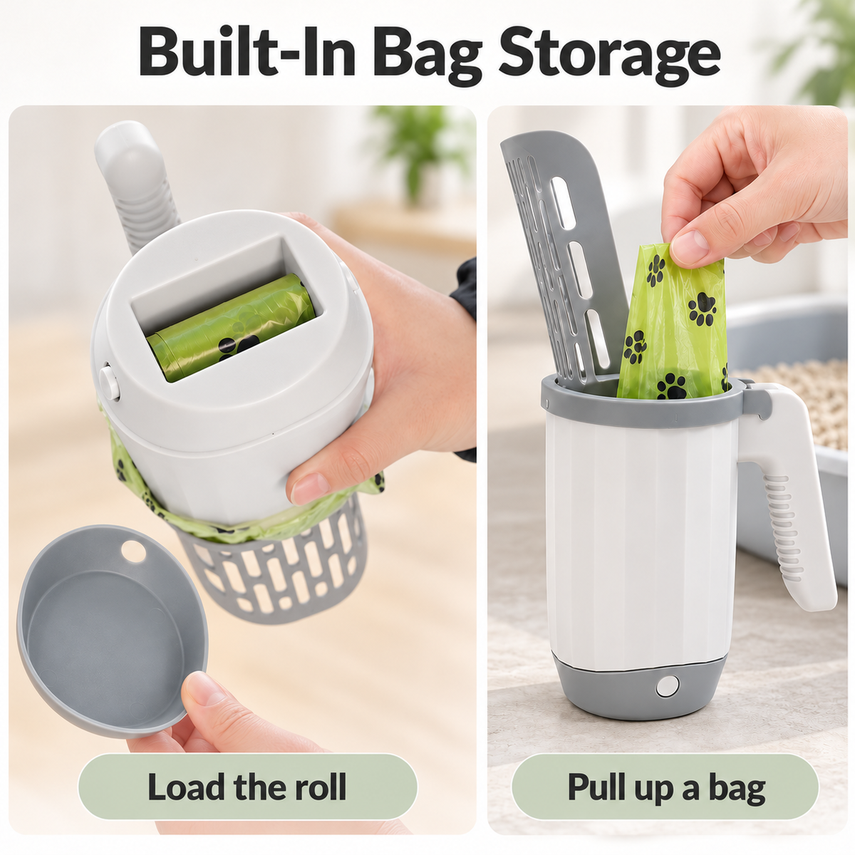 🐱 2-in-1 Cat Litter Scoop with Built-In Waste Bin