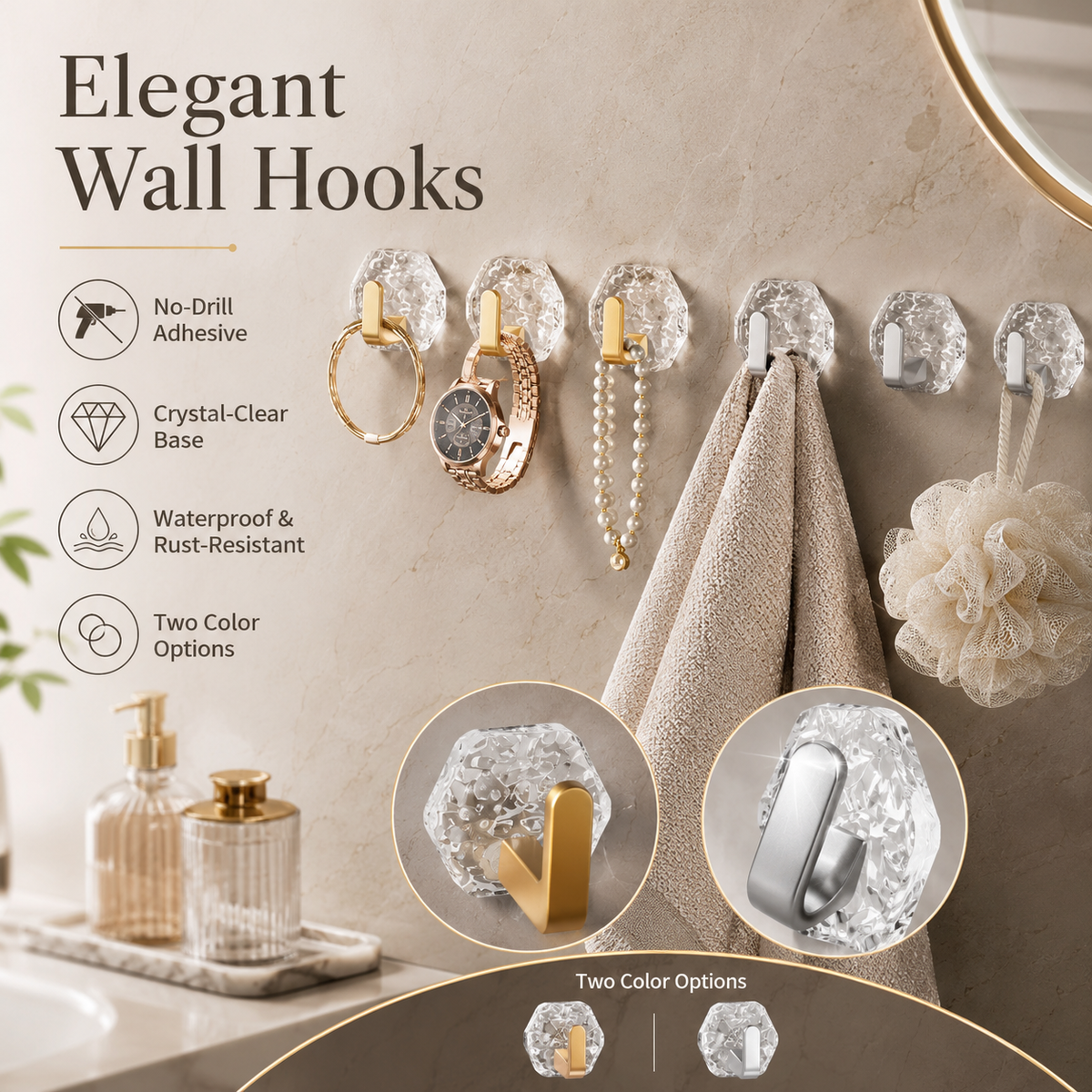 Modern transparent hexagon wall hooks