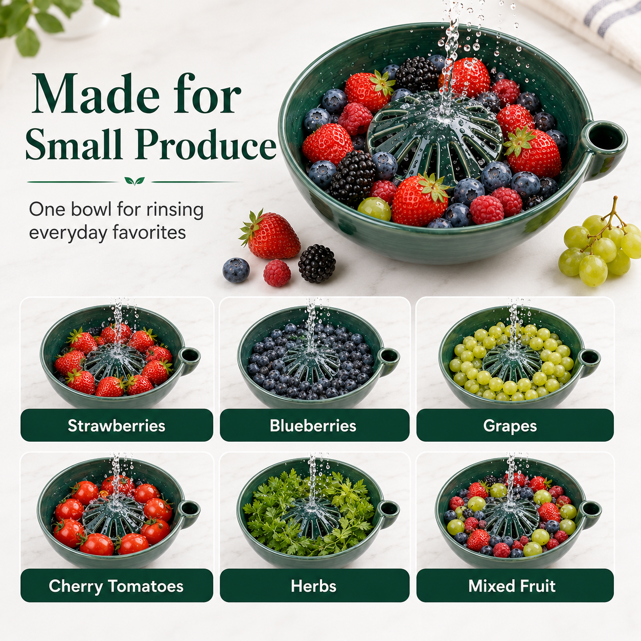 🔥Hot Sale 50% OFF 🎁Self Spinning Berry Washing Bowl, Automatic swirl fruit colander with drain hole, multipurpose kitchen washer for berries, fruits and vegetables