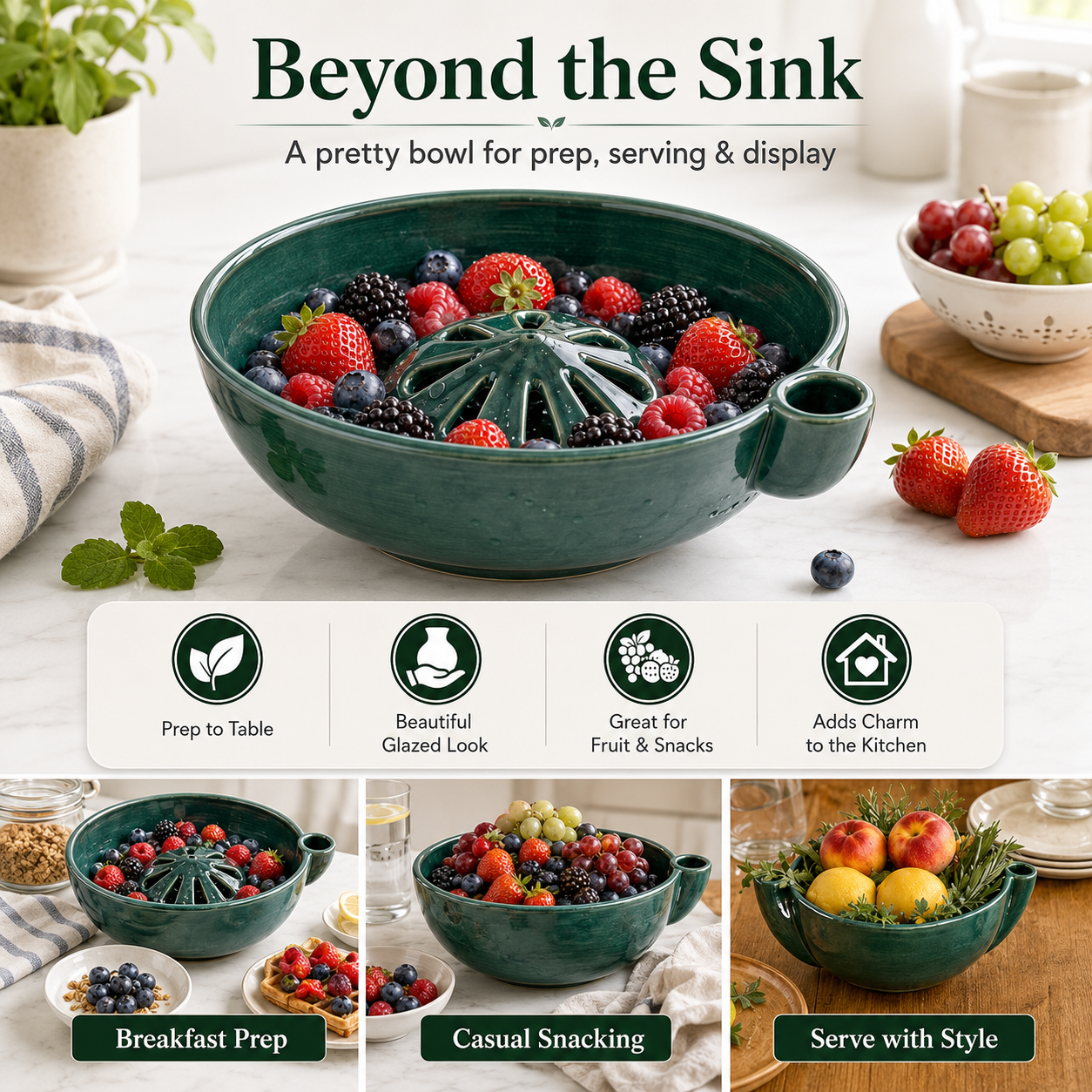 🔥Hot Sale 50% OFF 🎁Self Spinning Berry Washing Bowl, Automatic swirl fruit colander with drain hole, multipurpose kitchen washer for berries, fruits and vegetables