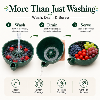 🔥Hot Sale 50% OFF 🎁Self Spinning Berry Washing Bowl, Automatic swirl fruit colander with drain hole, multipurpose kitchen washer for berries, fruits and vegetables