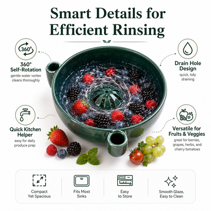 🔥Hot Sale 50% OFF 🎁Self Spinning Berry Washing Bowl, Automatic swirl fruit colander with drain hole, multipurpose kitchen washer for berries, fruits and vegetables