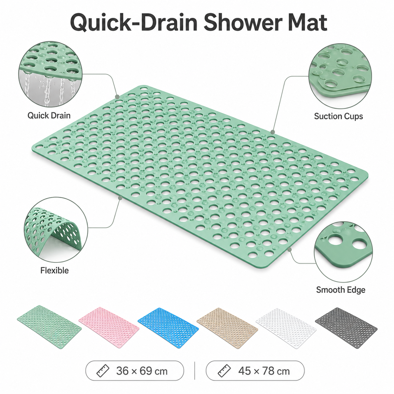 🔥HOT SALE LSAT DAY 50% OFF!!!🔥Quick-Drain Non-Slip Shower Mat