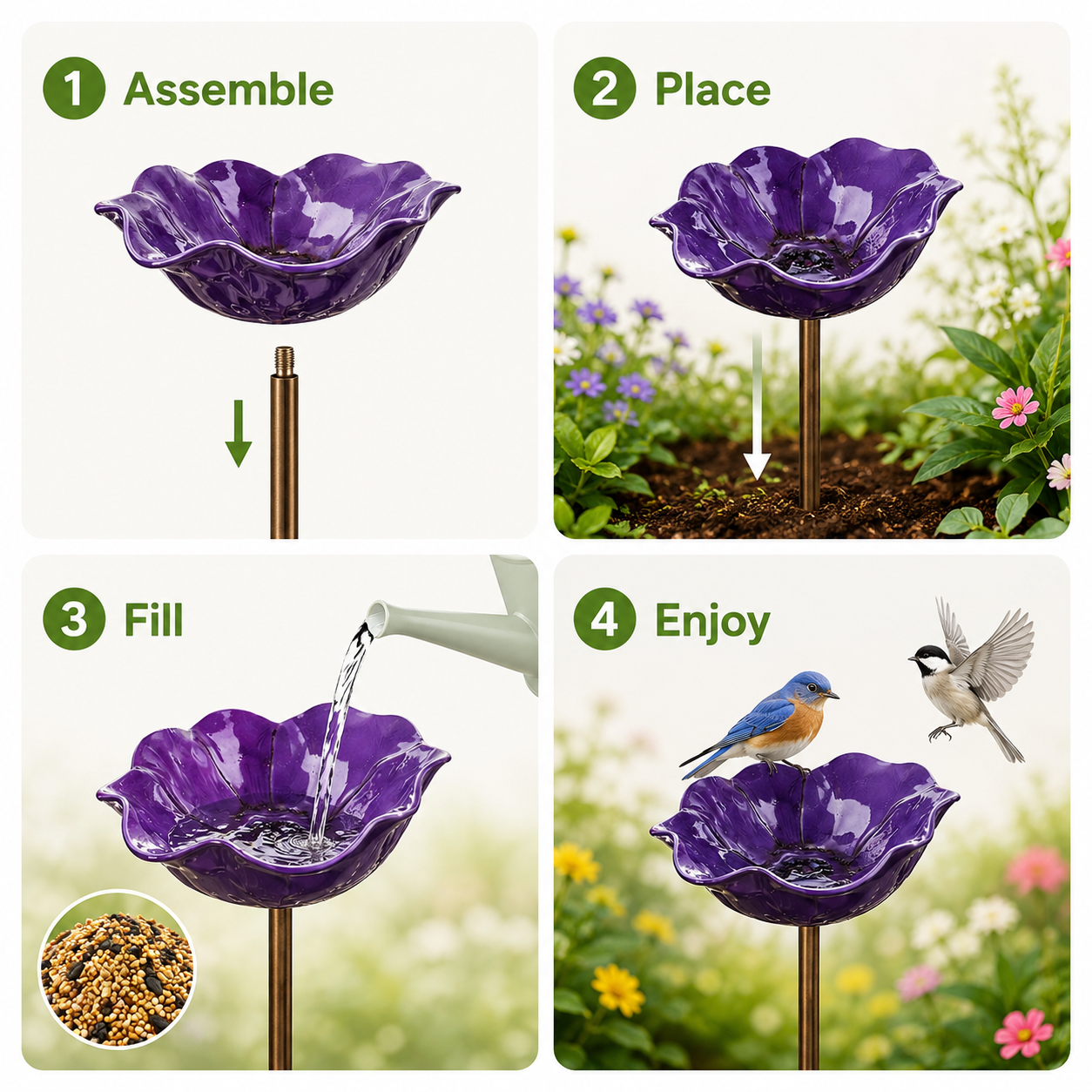🔥HOT SALE LAST DAY 49%OFF!🔥🎁Metal Flower Bird Bath & Feeder Garden Stake