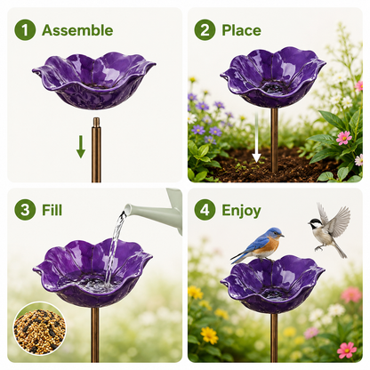 🔥HOT SALE LAST DAY 49%OFF!🔥🎁Metal Flower Bird Bath & Feeder Garden Stake