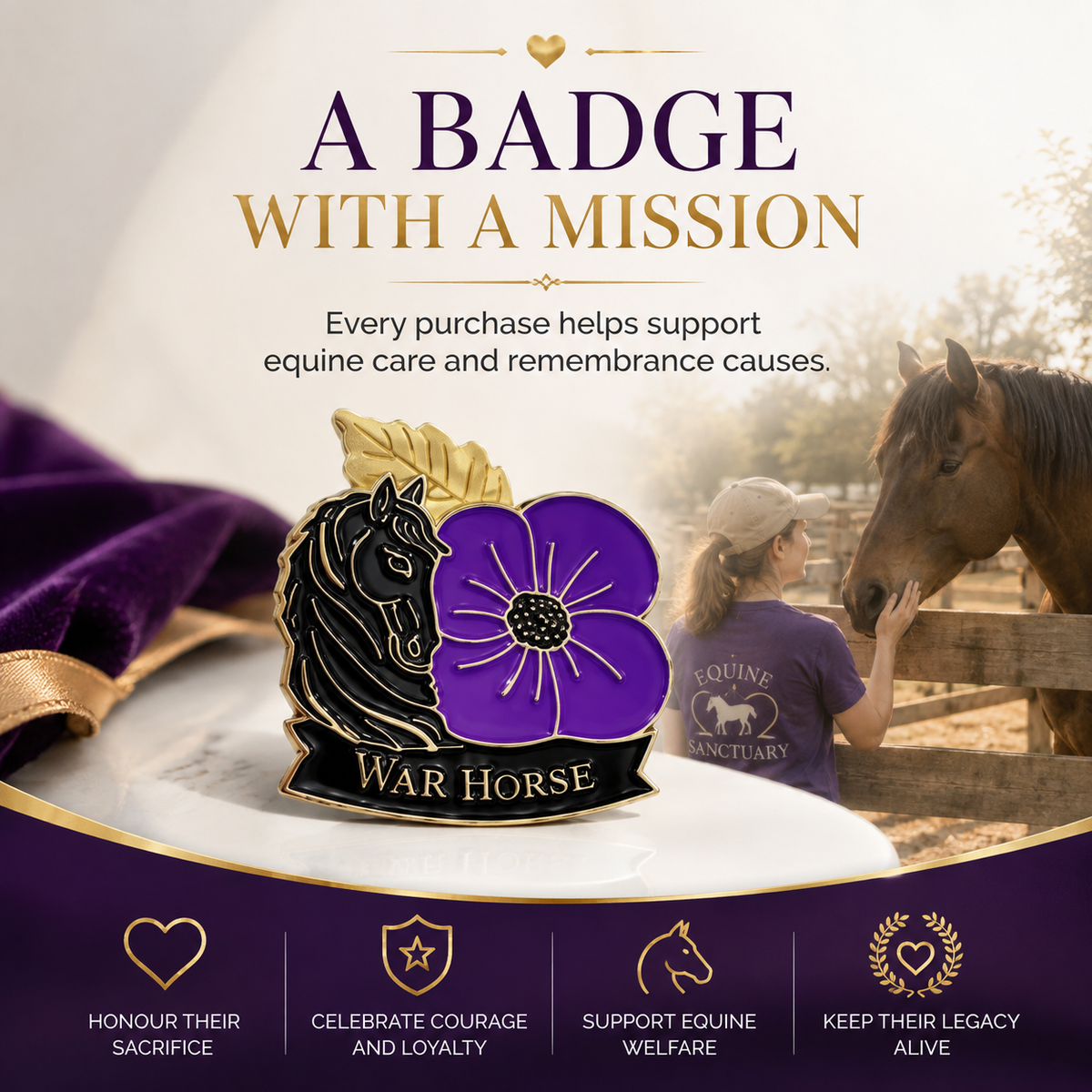 ✈️Last Day 50% OFF✨Limited Edition War Horse Purple Poppy 111th Anniversary Remembrance Brooch