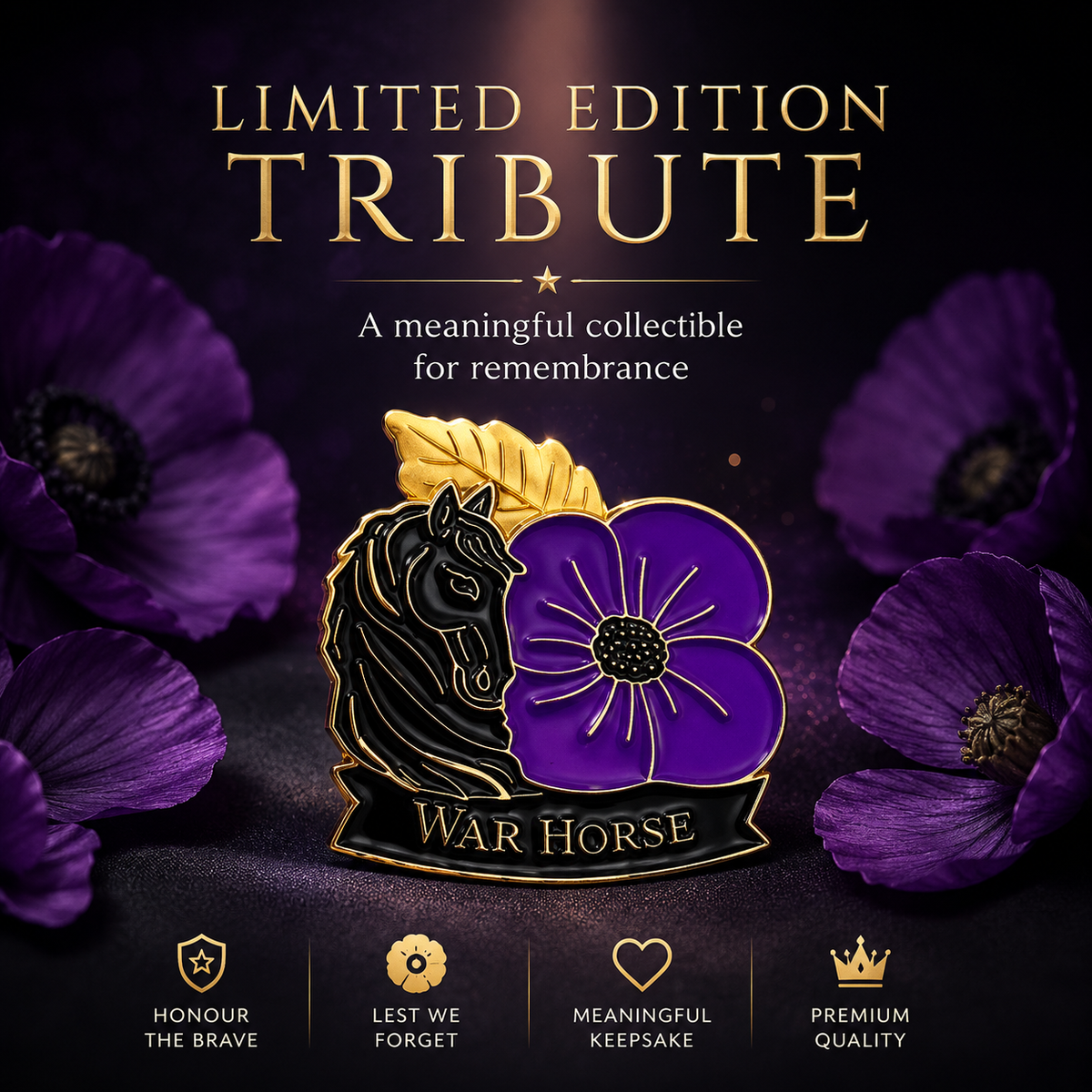 ✈️Last Day 50% OFF✨Limited Edition War Horse Purple Poppy 111th Anniversary Remembrance Brooch
