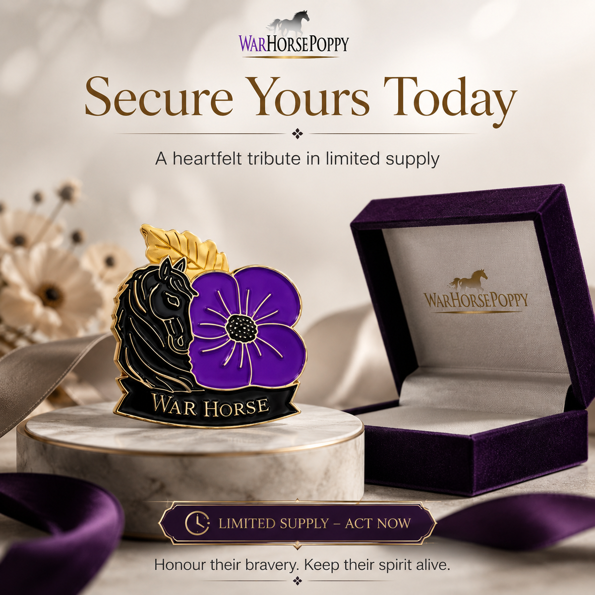 ✈️Last Day 50% OFF✨Limited Edition War Horse Purple Poppy 111th Anniversary Remembrance Brooch