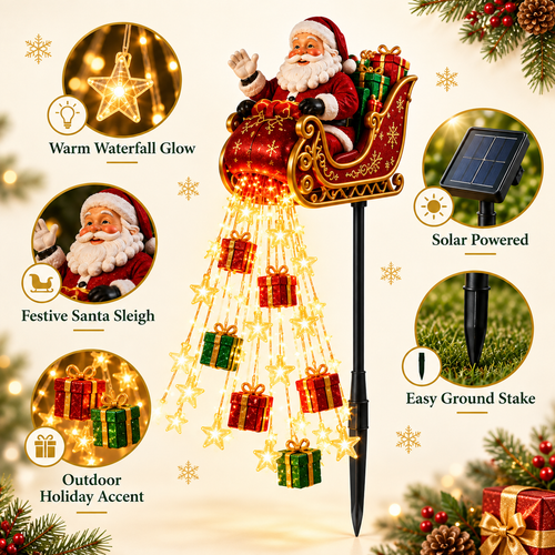 🎄 Limited-time 50% off — Santa sleigh waterfall led garden light