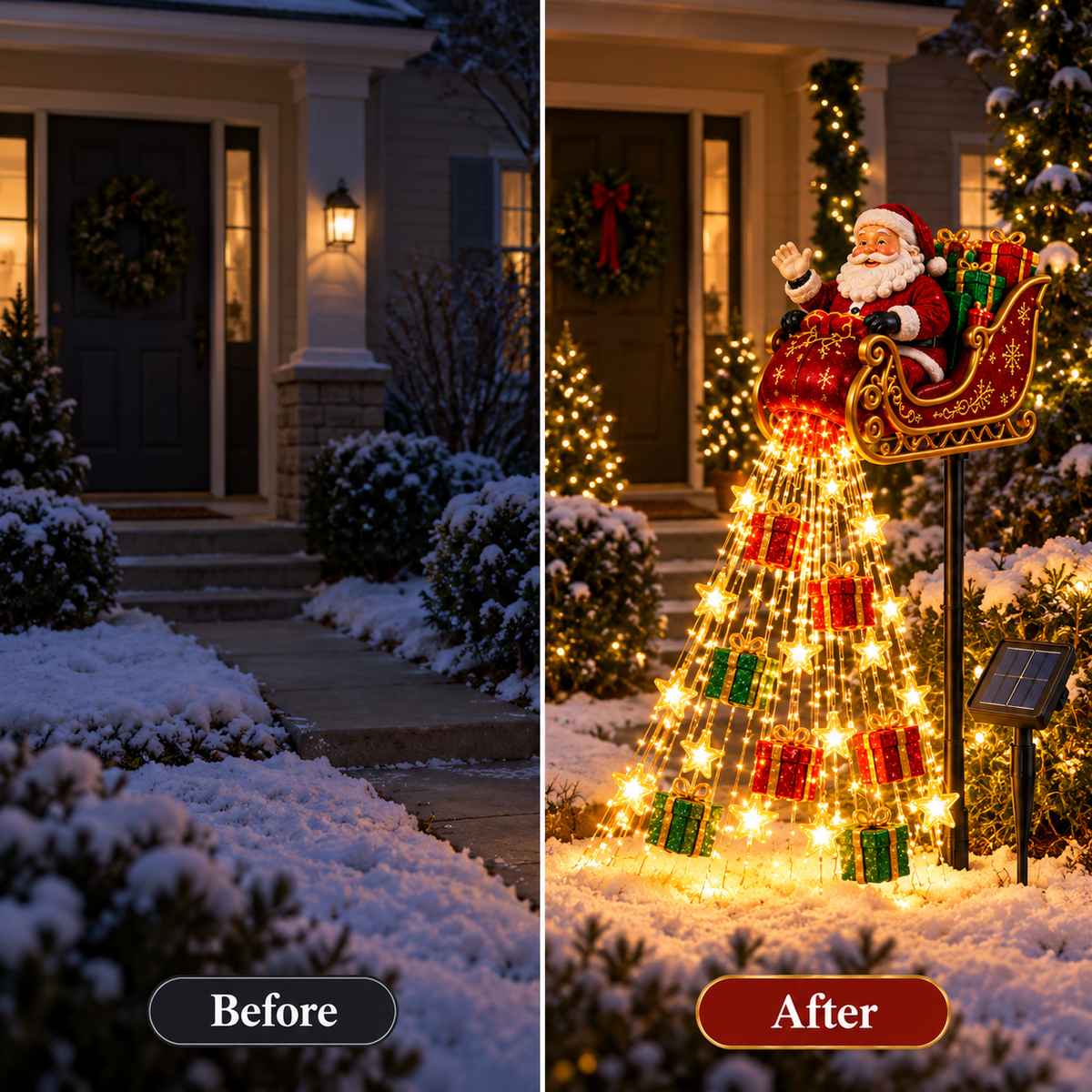 🎄 Limited-time 50% off — Santa sleigh waterfall led garden light
