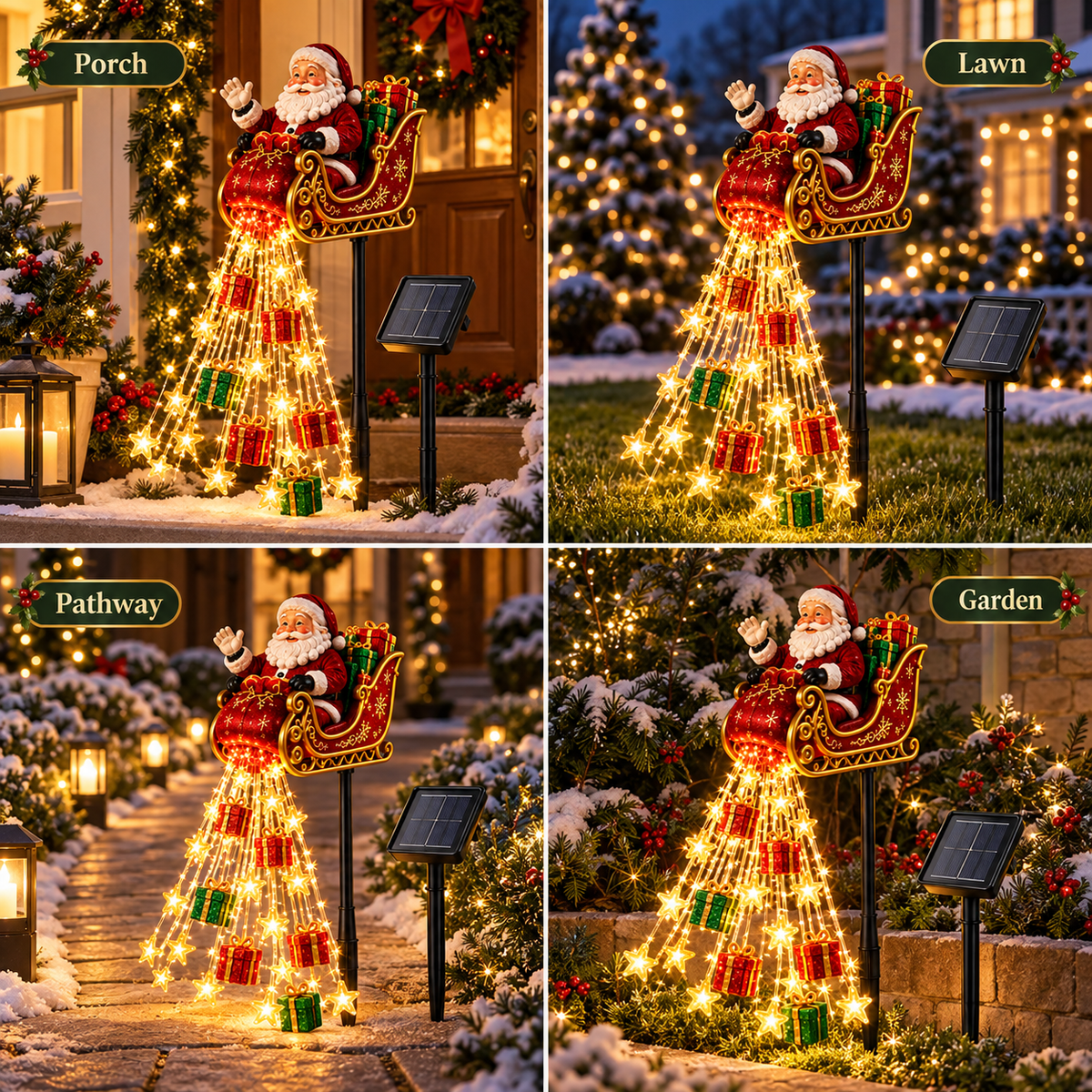 🎄 Limited-time 50% off — Santa sleigh waterfall led garden light