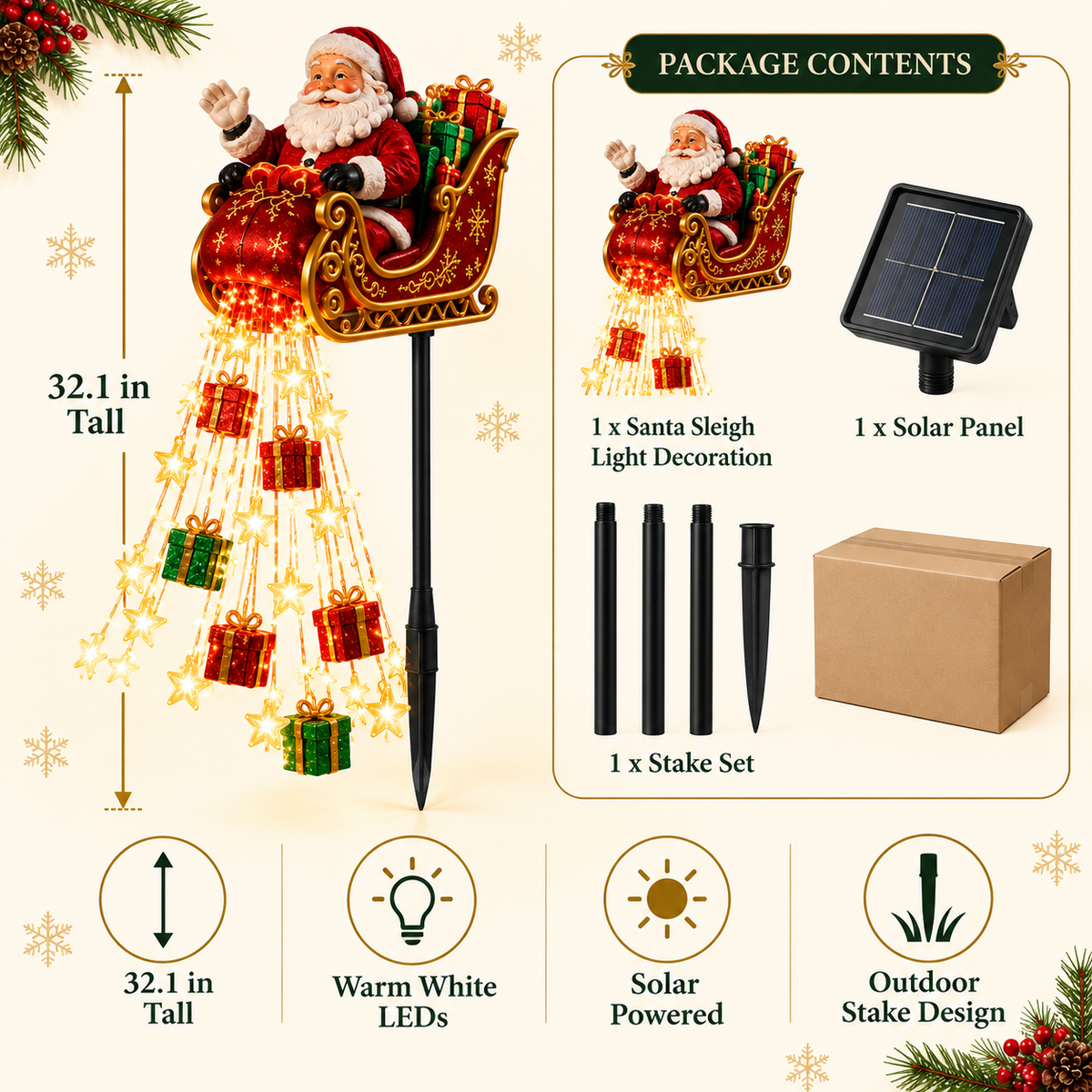 🎄 Limited-time 50% off — Santa sleigh waterfall led garden light