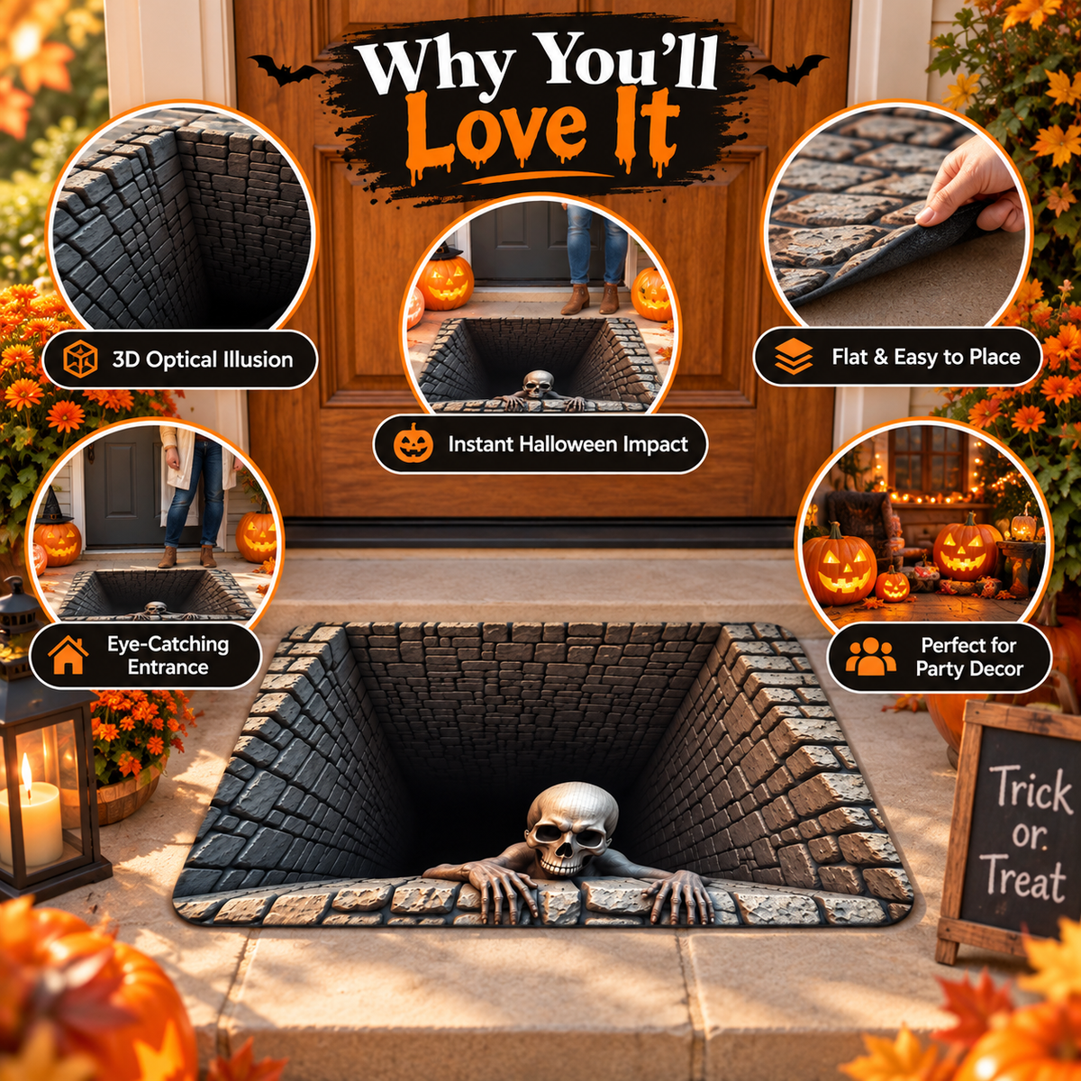 🎃 Limited-time 50% off — 💀 3D Skeleton Illusion Halloween Doormat