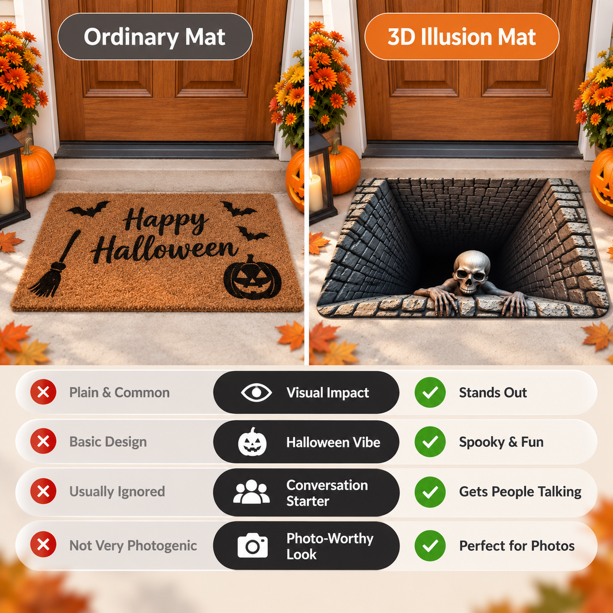 🎃 Limited-time 50% off — 💀 3D Skeleton Illusion Halloween Doormat