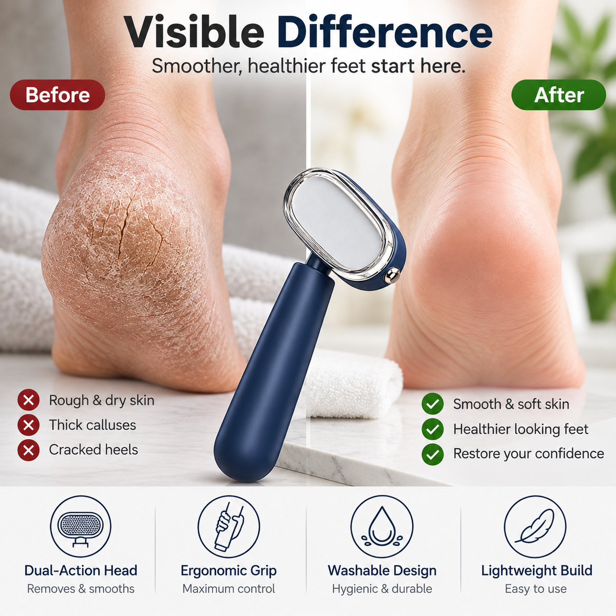🔥 Limited-time 50% off — Double-Sided Foot Scraper for Callus Removal