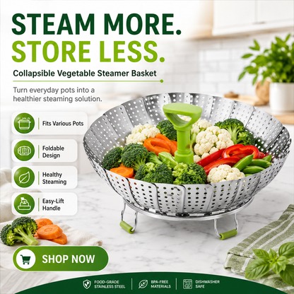 🔥Limited time 50% OFF — Stainless Steel Collapsible Vegetable Steamer Basket