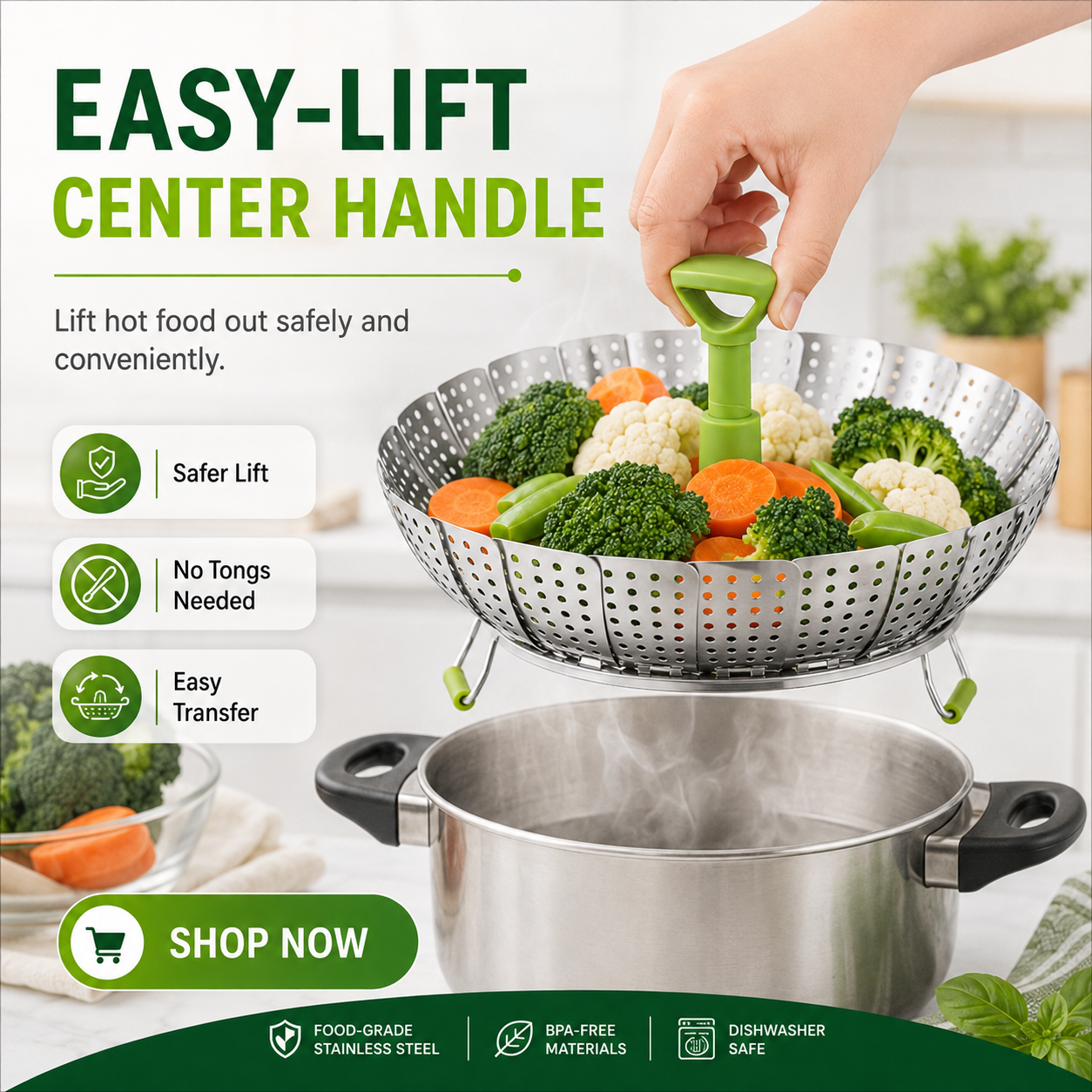 🔥Limited time 50% OFF — Stainless Steel Collapsible Vegetable Steamer Basket
