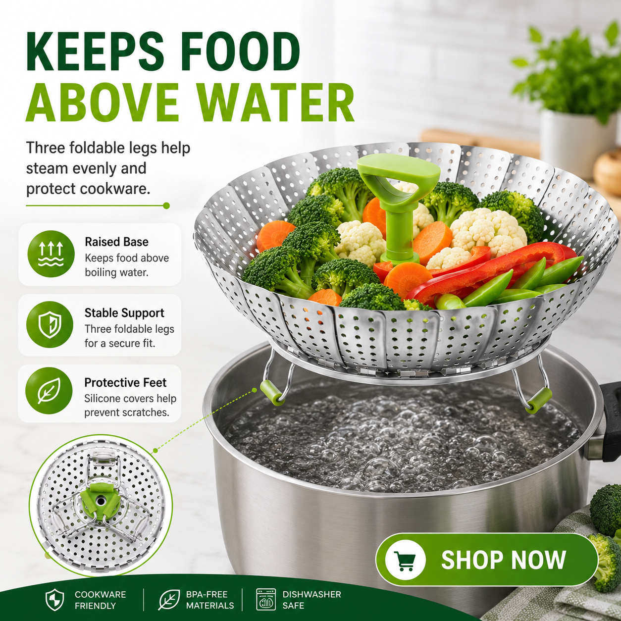 🔥Limited time 50% OFF — Stainless Steel Collapsible Vegetable Steamer Basket