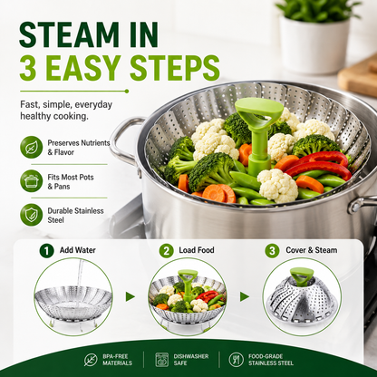🔥Limited time 50% OFF — Stainless Steel Collapsible Vegetable Steamer Basket