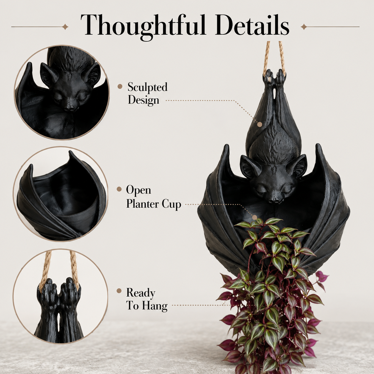 🔥Limited time 50% OFF——🦇 Hanging Bat Plant Pot🎃Spooky Garden Decor Planter