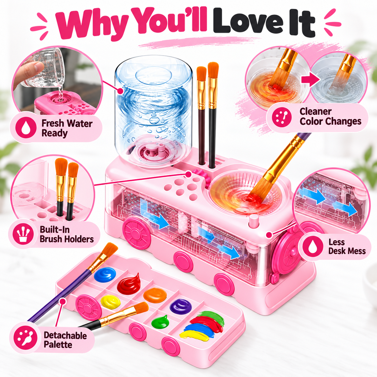 🎨 Limited-time 50% off — One-touch water circulation brush cleaning station