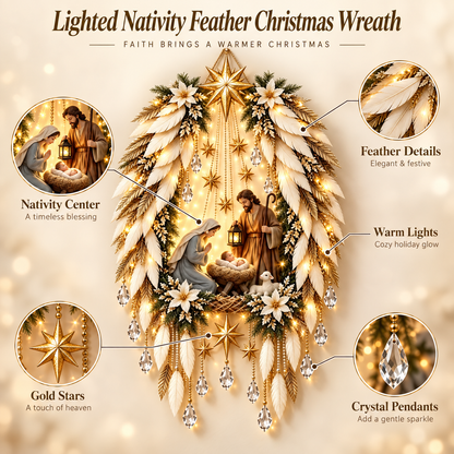 🎄 Limited-time 50% off — Lighted nativity feather Christmas wreath