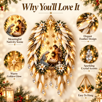 🎄 Limited-time 50% off — Lighted nativity feather Christmas wreath