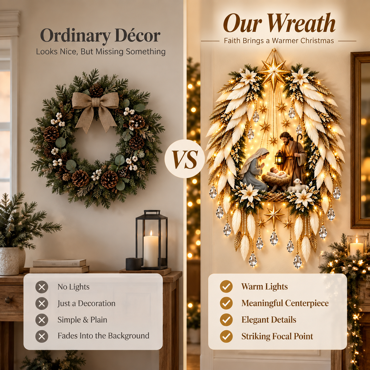 🎄 Limited-time 50% off — Lighted nativity feather Christmas wreath