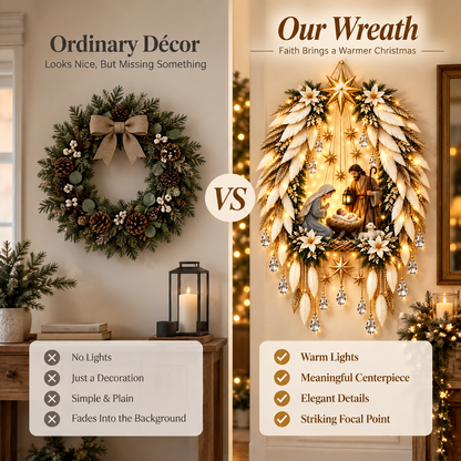 🎄 Limited-time 50% off — Lighted nativity feather Christmas wreath