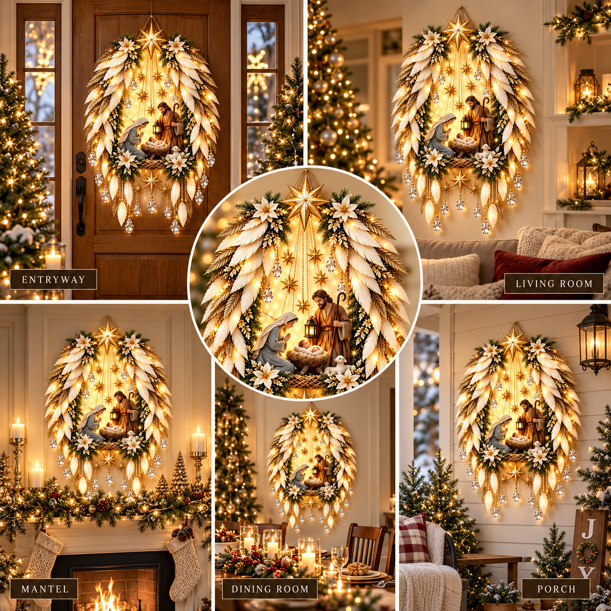 🎄 Limited-time 50% off — Lighted nativity feather Christmas wreath