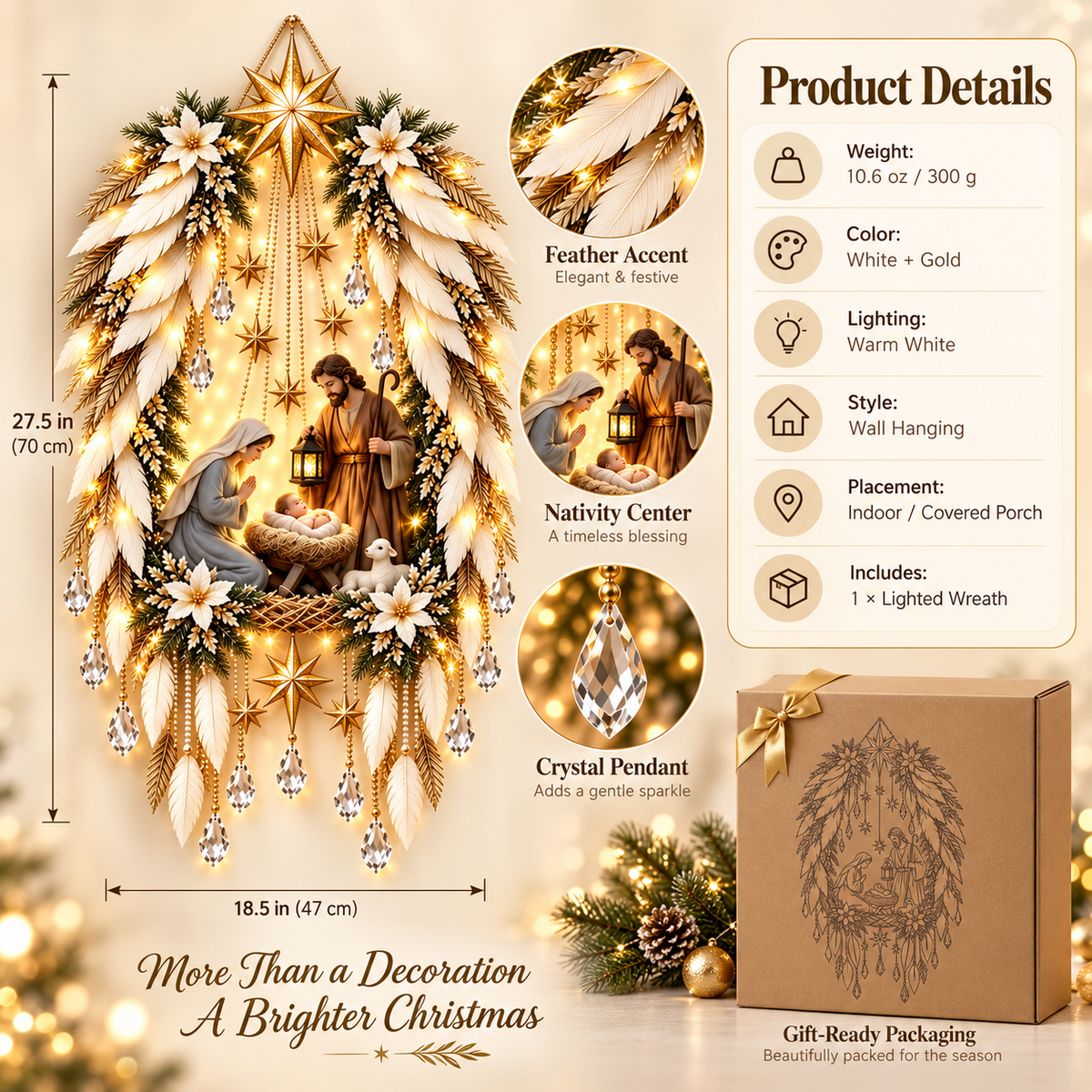 🎄 Limited-time 50% off — Lighted nativity feather Christmas wreath