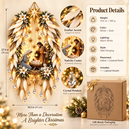 🎄 Limited-time 50% off — Lighted nativity feather Christmas wreath