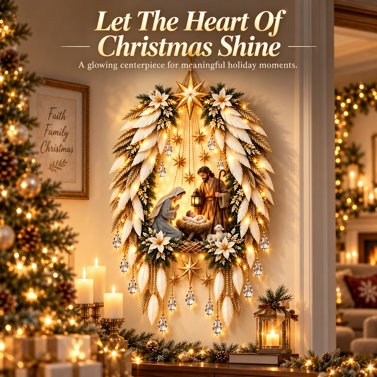 🎄 Limited-time 50% off — Lighted nativity feather Christmas wreath