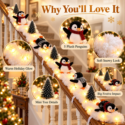 🐧 Limited-time 50% off — Lighted penguin Christmas stair snow garland