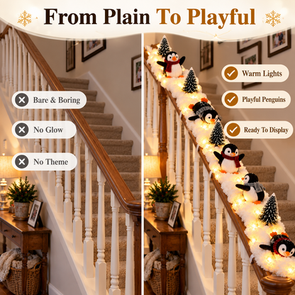 🐧 Limited-time 50% off — Lighted penguin Christmas stair snow garland