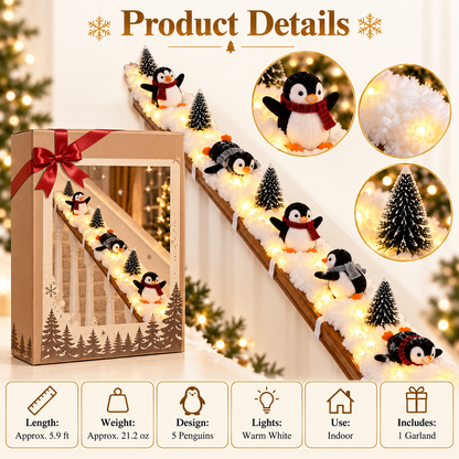 🐧 Limited-time 50% off — Lighted penguin Christmas stair snow garland