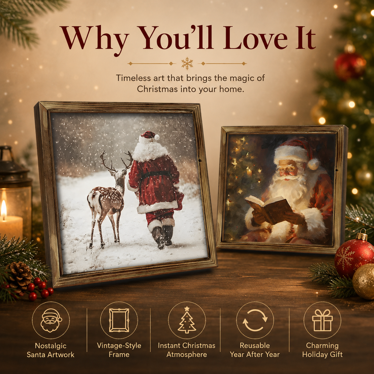 🔥Limited time 50% OFF——3D Vintage Christmas Santa Framed Wall Art