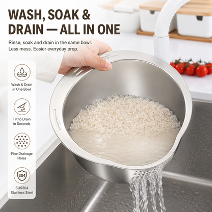 🔥Limited time 50% OFF——304 Stainless Steel Rice Washing &amp; Draining Bowl