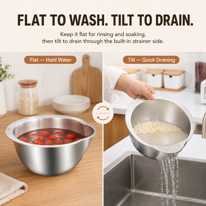 🔥Limited time 50% OFF——304 Stainless Steel Rice Washing &amp; Draining Bowl